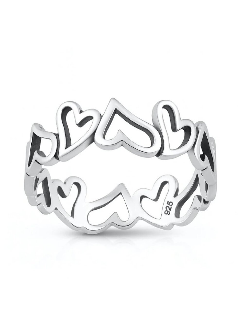 NWT- Sterling Silver (925) Hearts Eternity Band Ring, Multiple Sizes